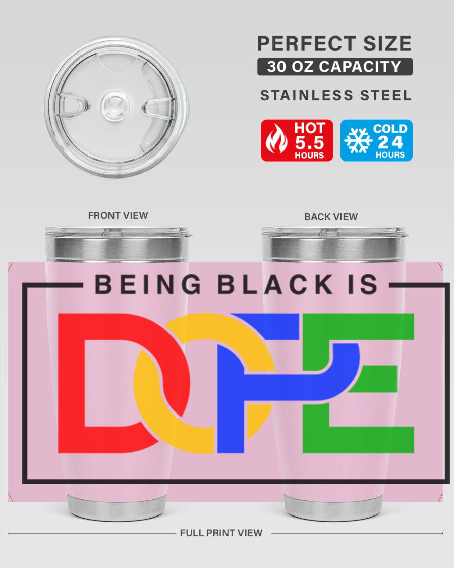 A stylish black cotton tank top featuring the phrase 'Being Black is Dope' in bold lettering, perfect for casual wear.