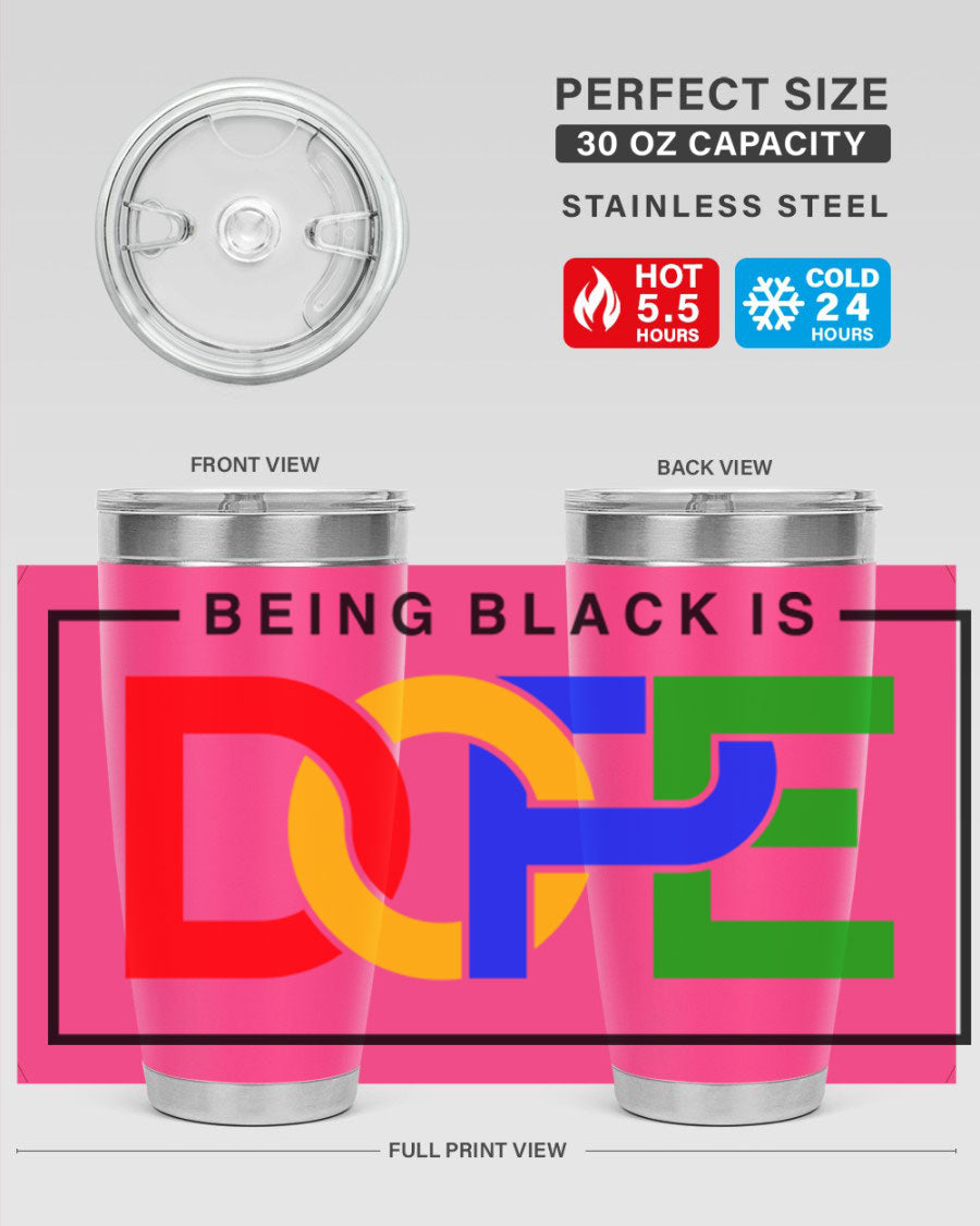 A stylish black cotton tank top featuring the phrase 'Being Black is Dope' in bold lettering, perfect for casual wear.