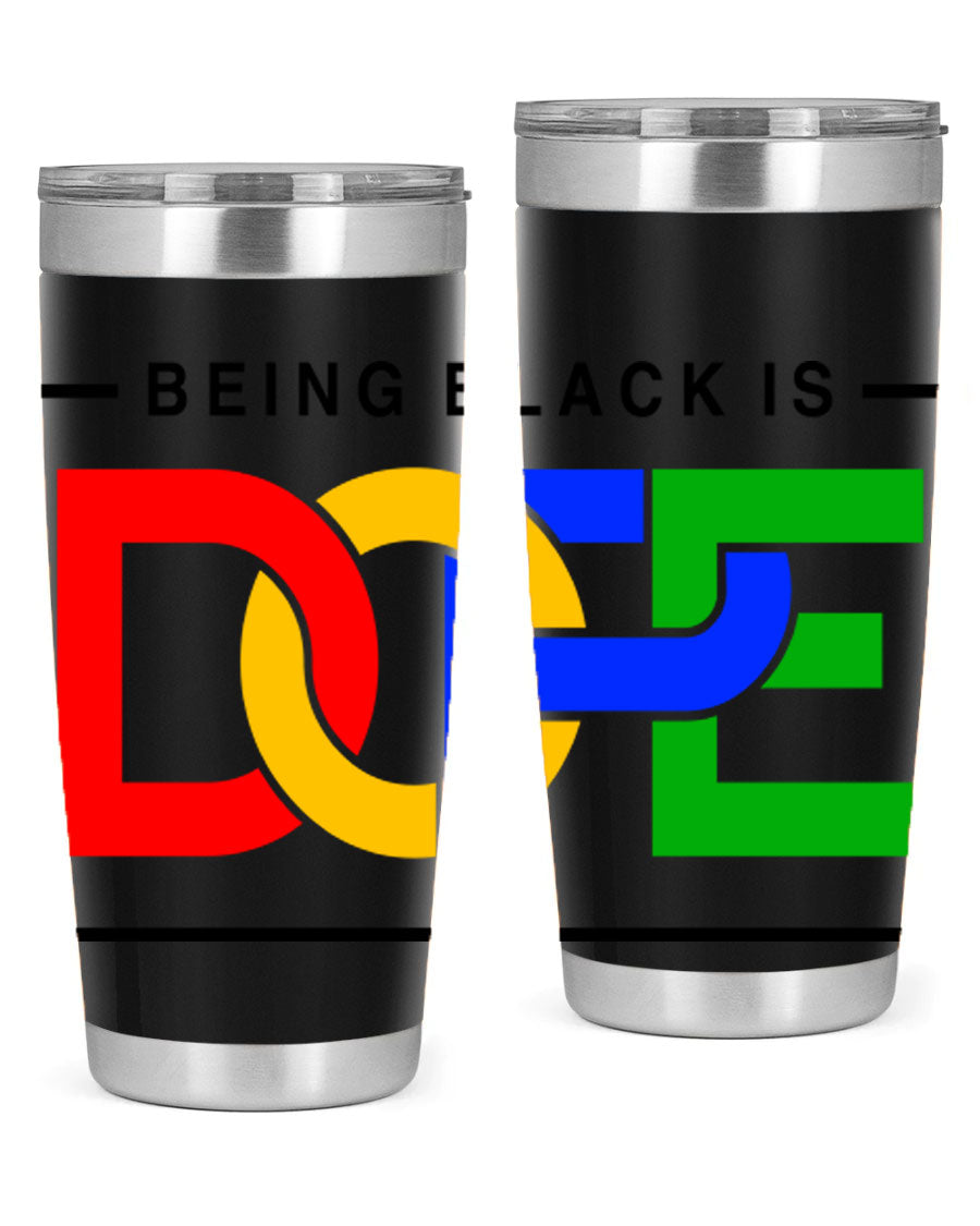 A stylish black cotton tank top featuring the phrase 'Being Black is Dope' in bold lettering, perfect for casual wear.