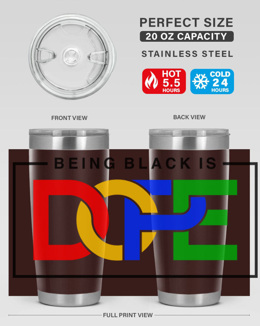 A stylish black cotton tank top featuring the phrase 'Being Black is Dope' in bold lettering, perfect for casual wear.