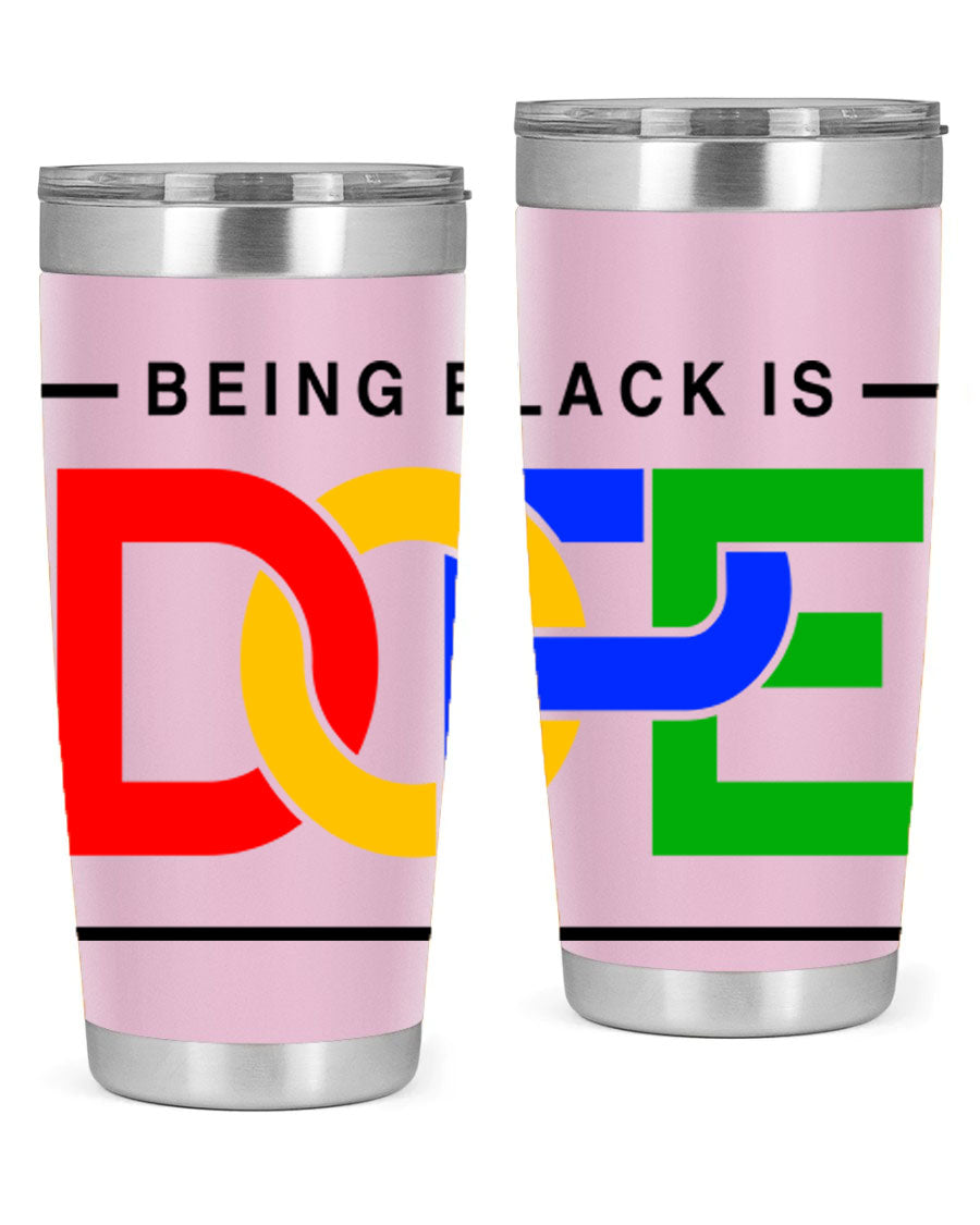 A stylish black cotton tank top featuring the phrase 'Being Black is Dope' in bold lettering, perfect for casual wear.