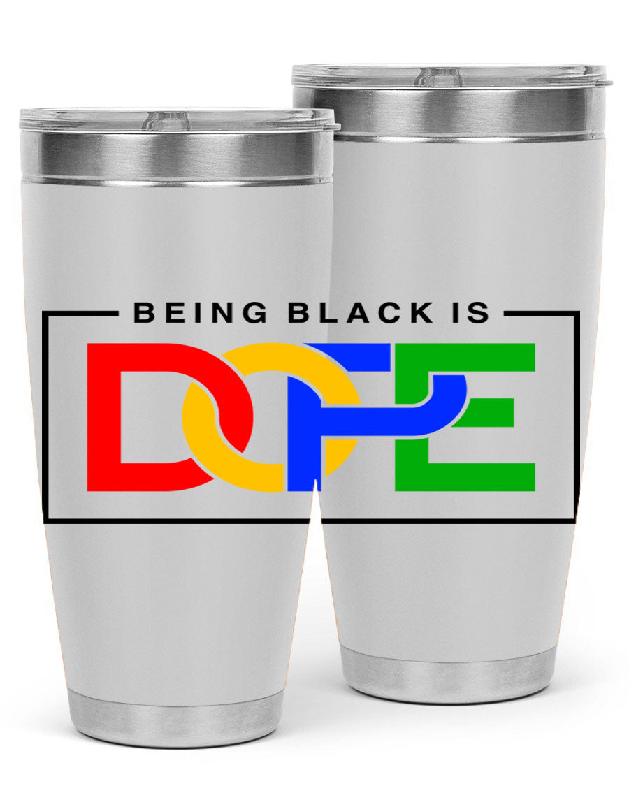 A stylish black cotton tank top featuring the phrase 'Being Black is Dope' in bold lettering, perfect for casual wear.