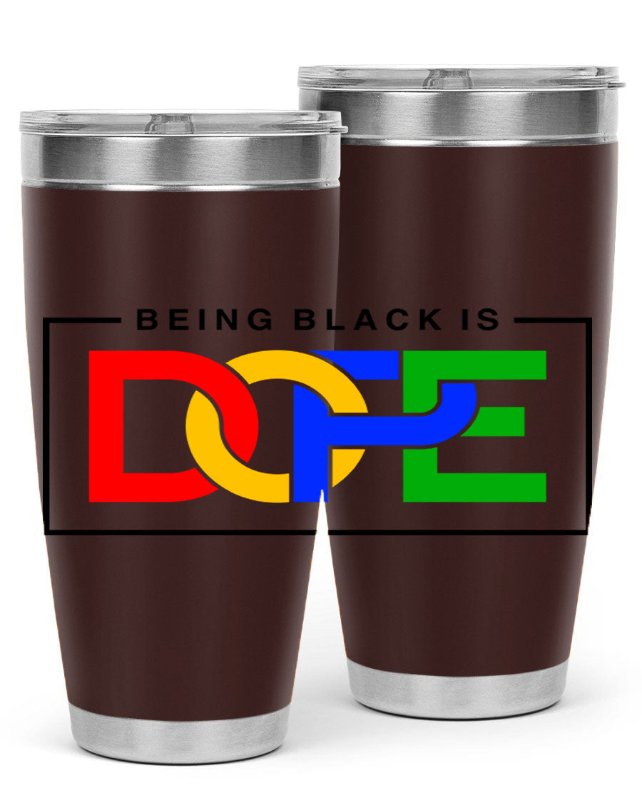 A stylish black cotton tank top featuring the phrase 'Being Black is Dope' in bold lettering, perfect for casual wear.