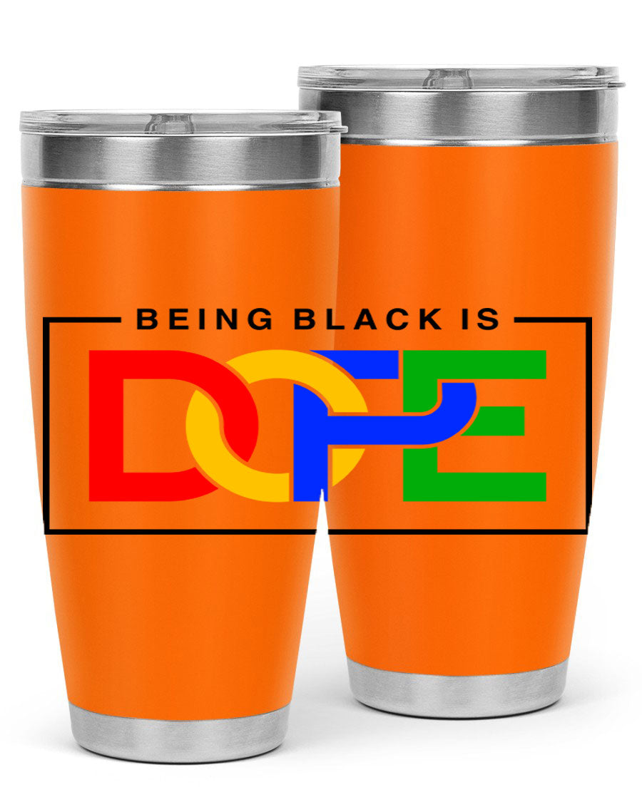 A stylish black cotton tank top featuring the phrase 'Being Black is Dope' in bold lettering, perfect for casual wear.