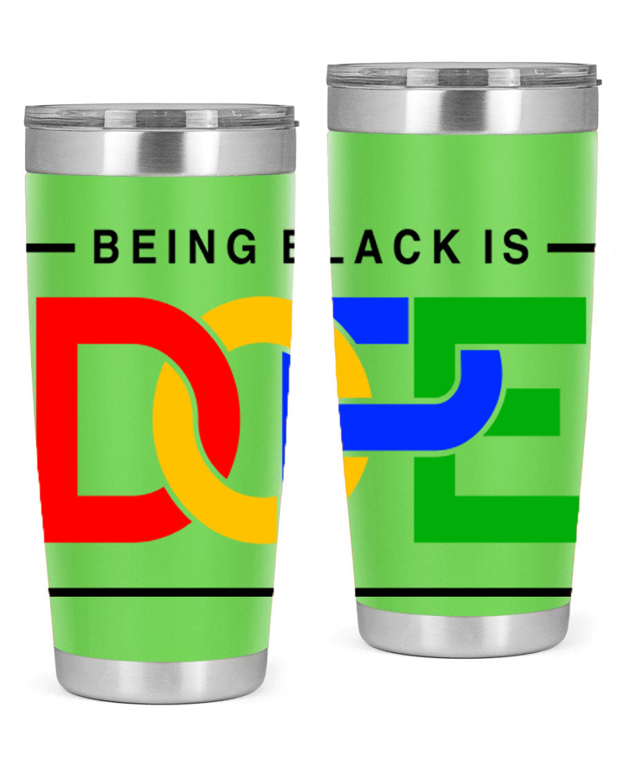 A stylish black cotton tank top featuring the phrase 'Being Black is Dope' in bold lettering, perfect for casual wear.