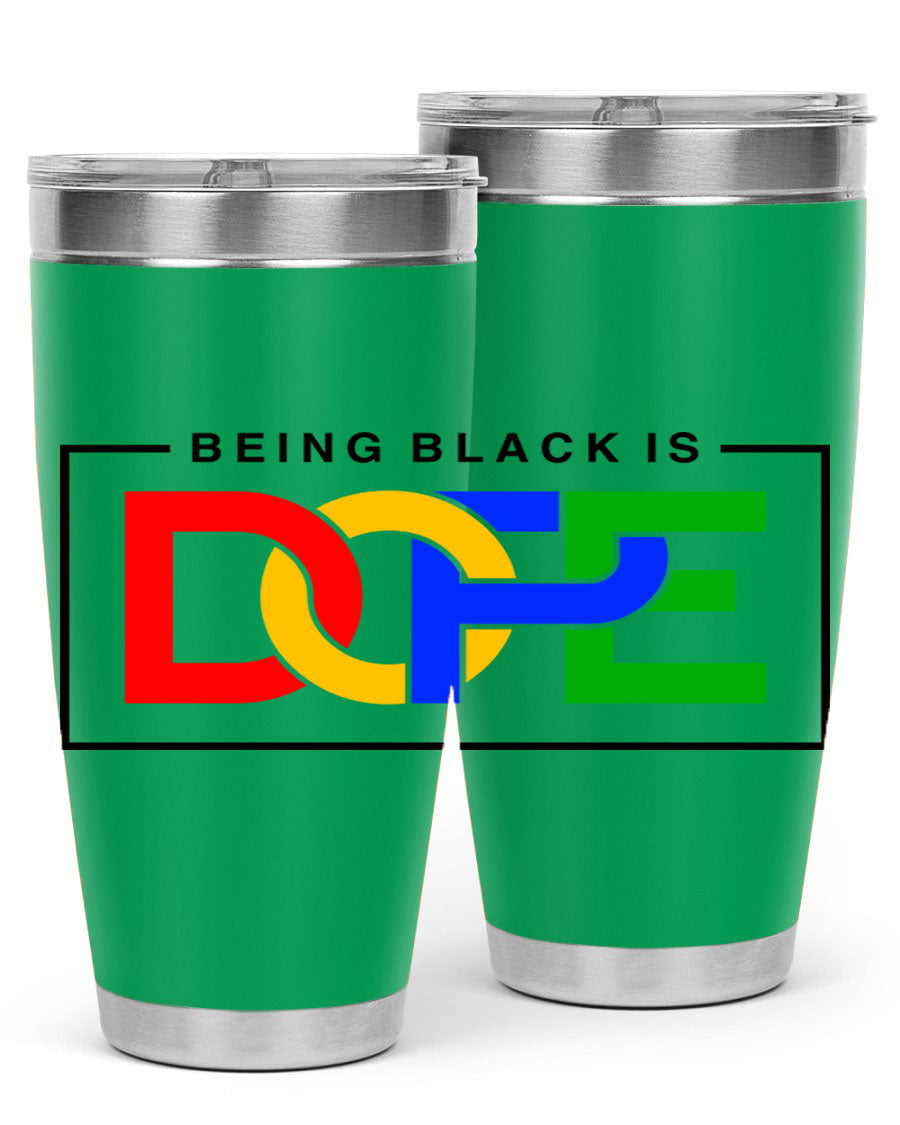 A stylish black cotton tank top featuring the phrase 'Being Black is Dope' in bold lettering, perfect for casual wear.