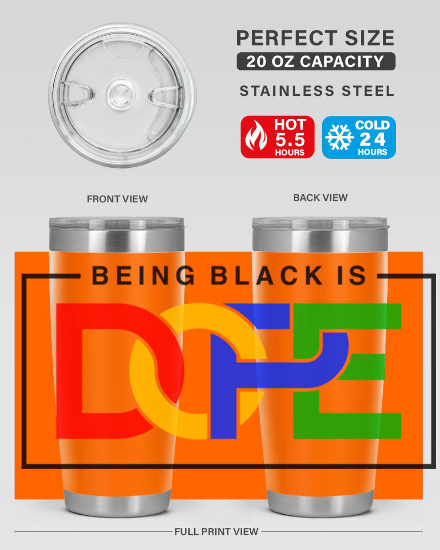 A stylish black cotton tank top featuring the phrase 'Being Black is Dope' in bold lettering, perfect for casual wear.