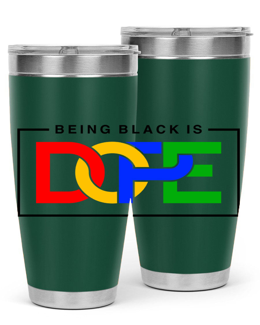 A stylish black cotton tank top featuring the phrase 'Being Black is Dope' in bold lettering, perfect for casual wear.