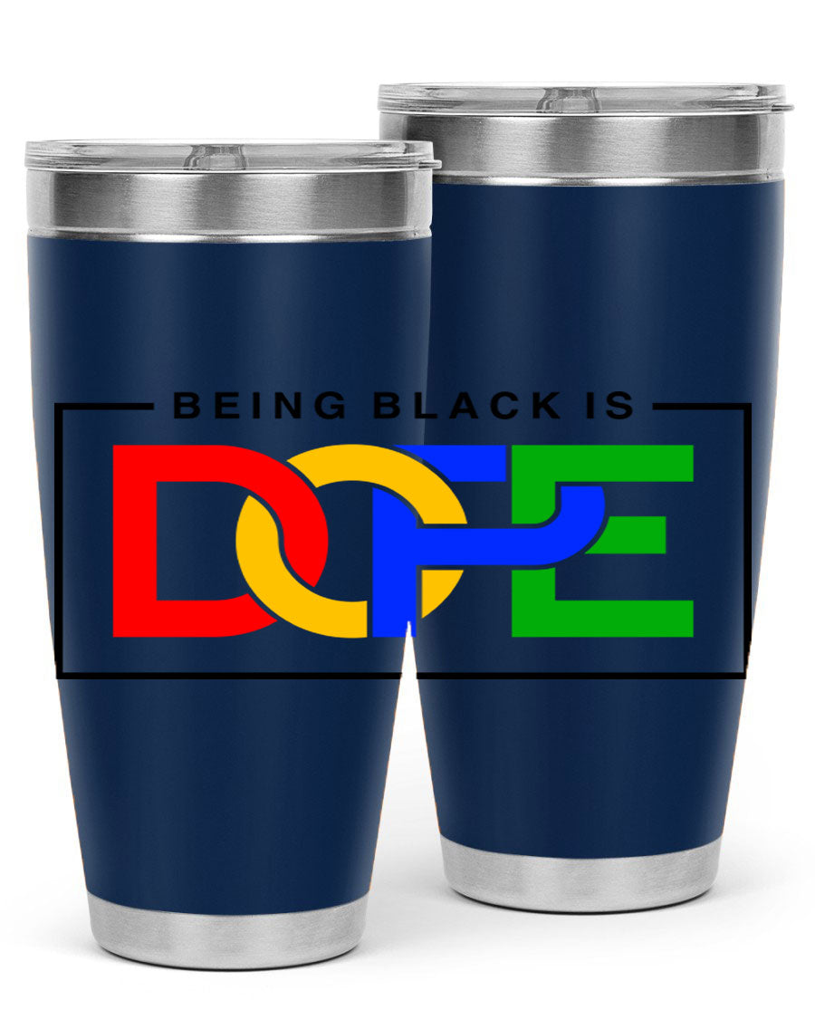 A stylish black cotton tank top featuring the phrase 'Being Black is Dope' in bold lettering, perfect for casual wear.