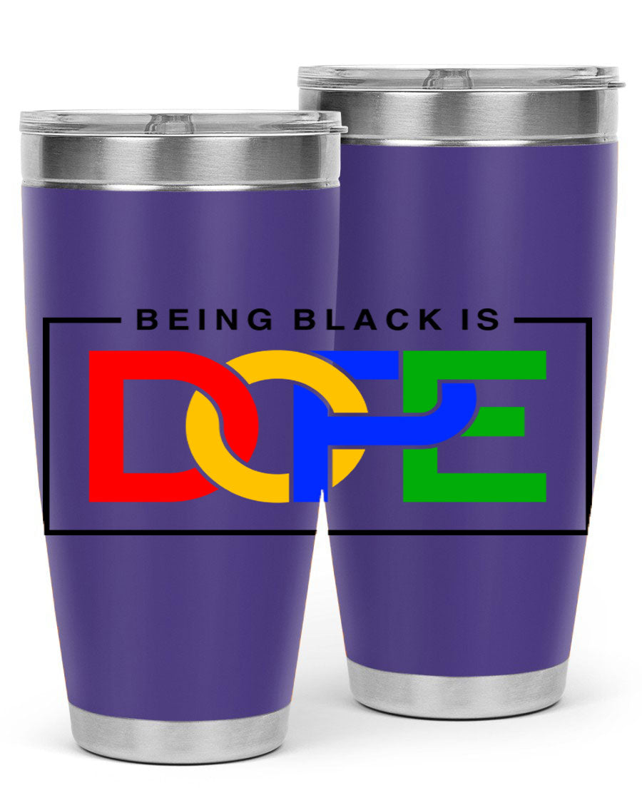 A stylish black cotton tank top featuring the phrase 'Being Black is Dope' in bold lettering, perfect for casual wear.