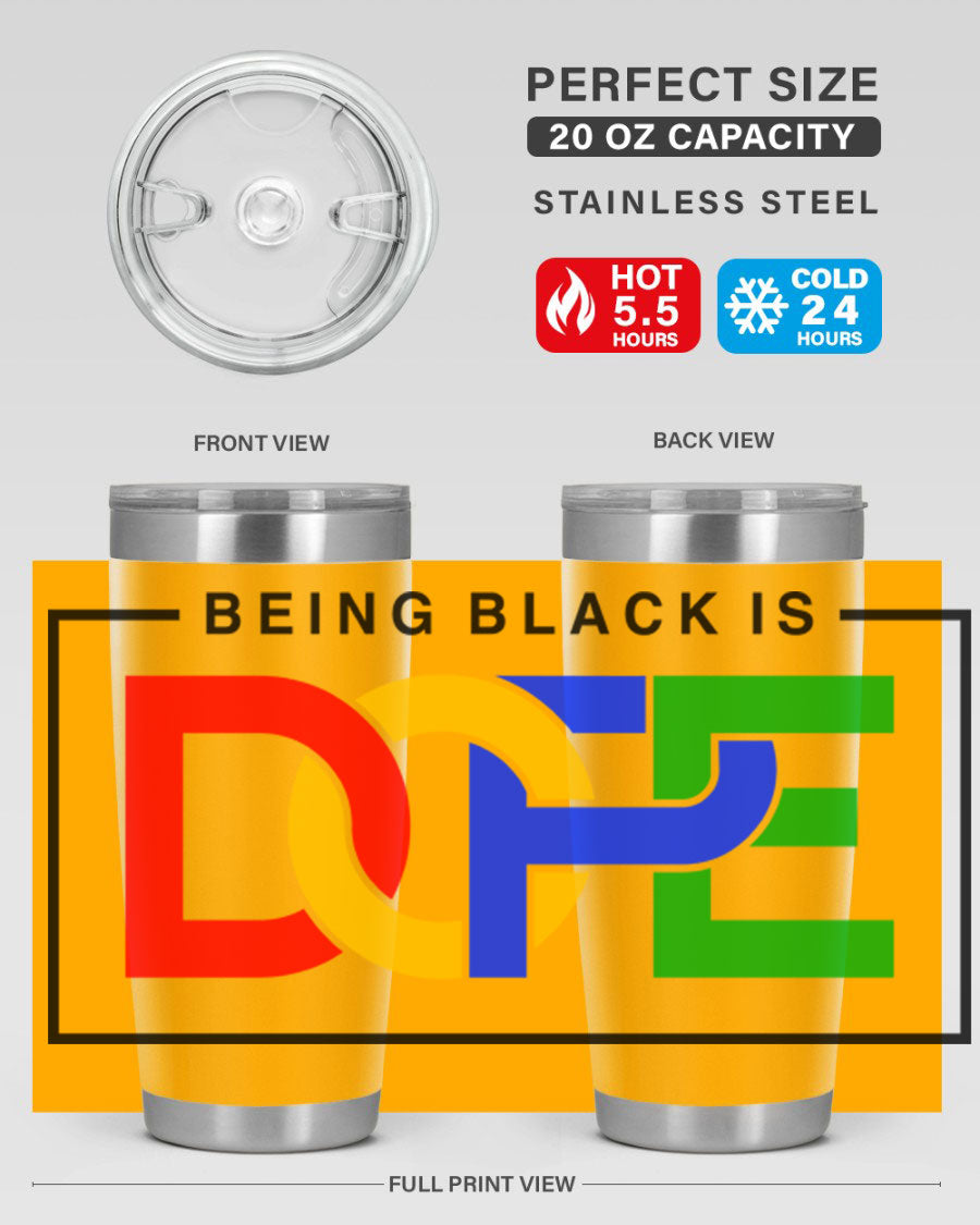 A stylish black cotton tank top featuring the phrase 'Being Black is Dope' in bold lettering, perfect for casual wear.