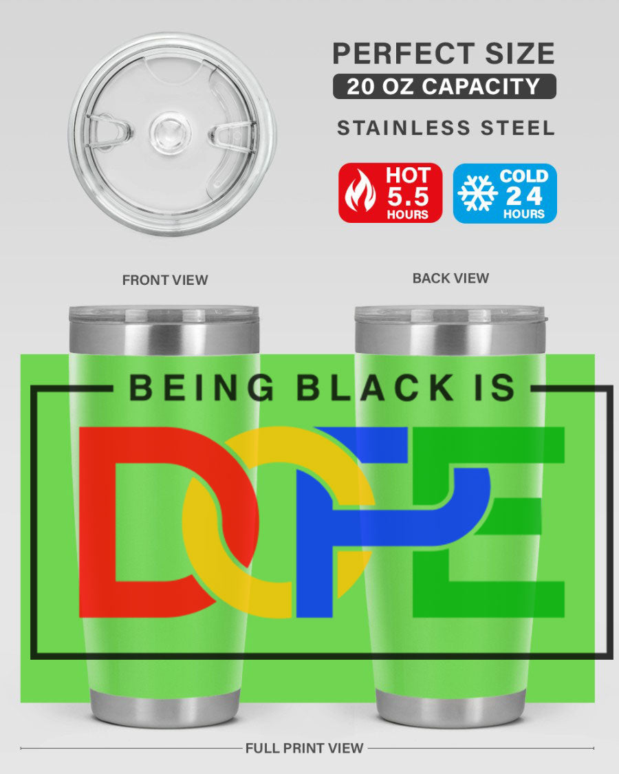 A stylish black cotton tank top featuring the phrase 'Being Black is Dope' in bold lettering, perfect for casual wear.