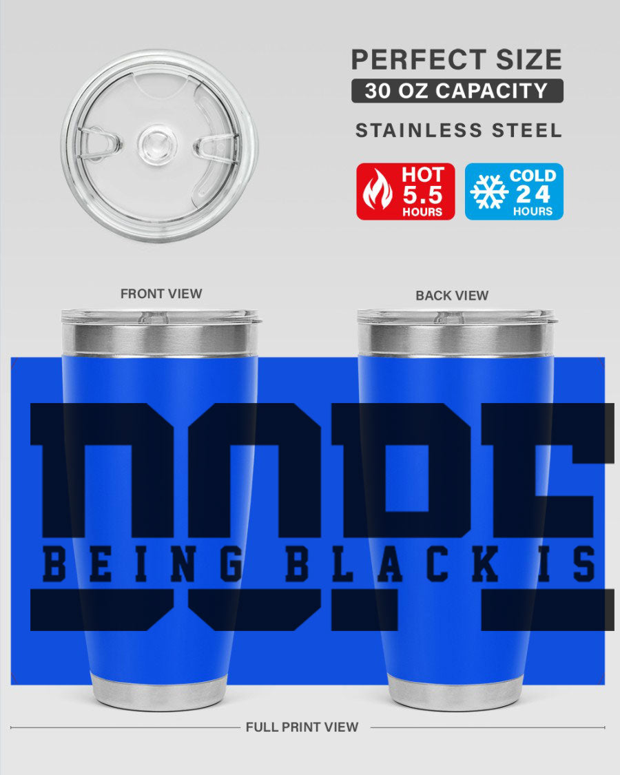 A stylish black cotton tank top featuring the phrase 'Being Black is Dope' in bold letters, perfect for casual wear.