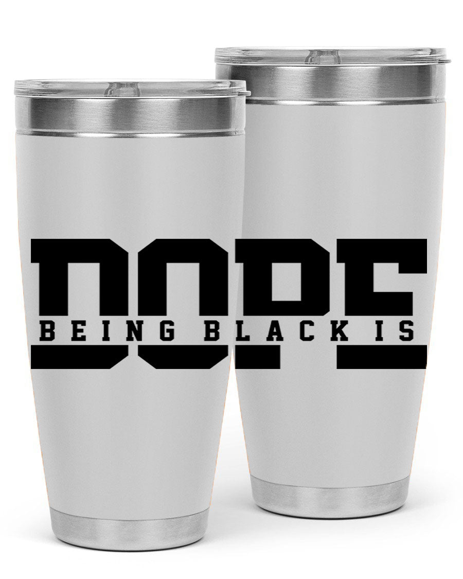 A stylish black cotton tank top featuring the phrase 'Being Black is Dope' in bold letters, perfect for casual wear.