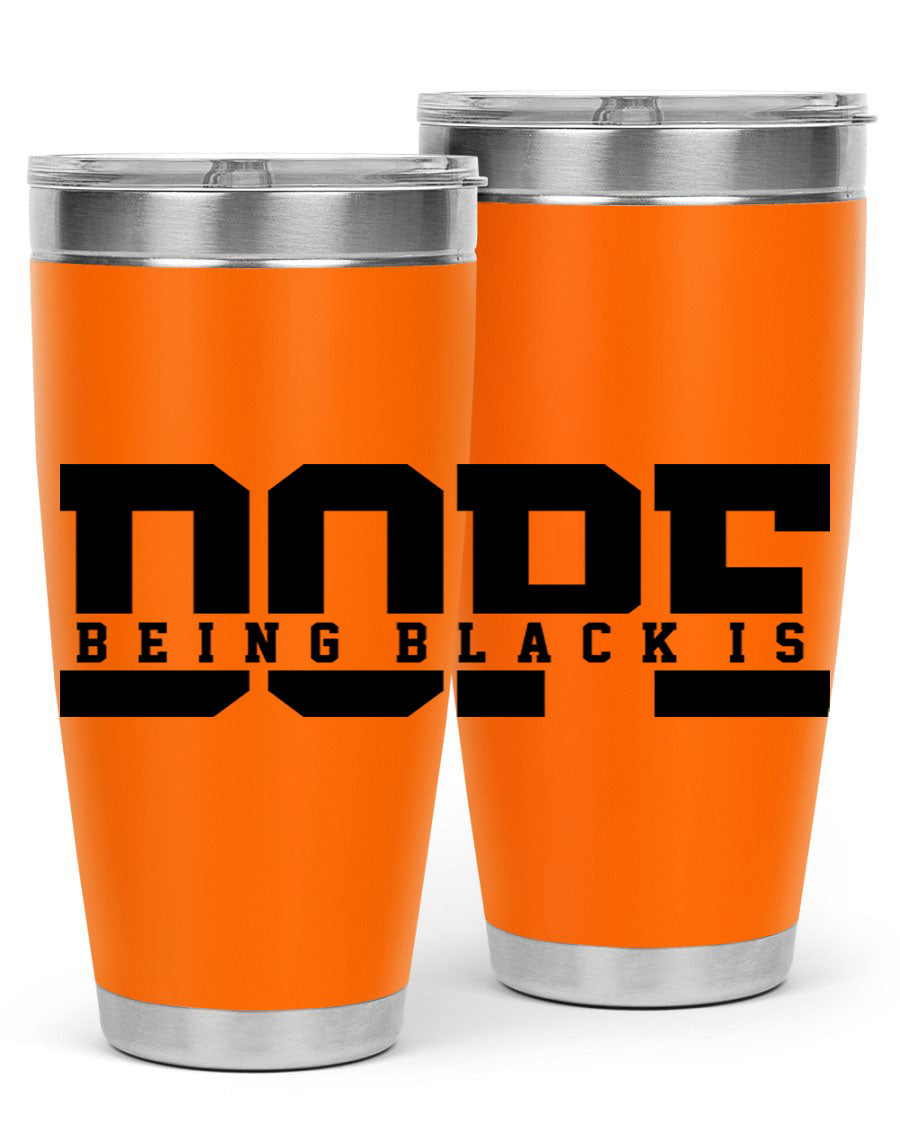 A stylish black cotton tank top featuring the phrase 'Being Black is Dope' in bold letters, perfect for casual wear.