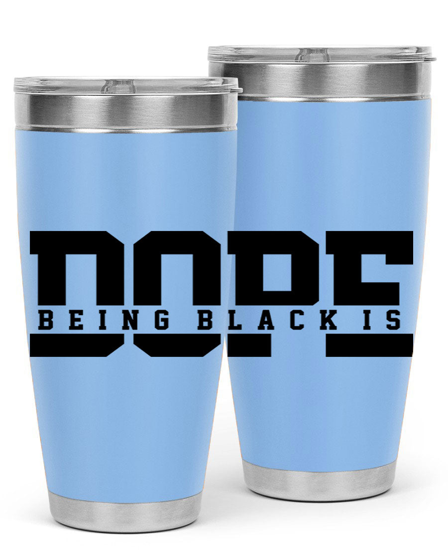 A stylish black cotton tank top featuring the phrase 'Being Black is Dope' in bold letters, perfect for casual wear.