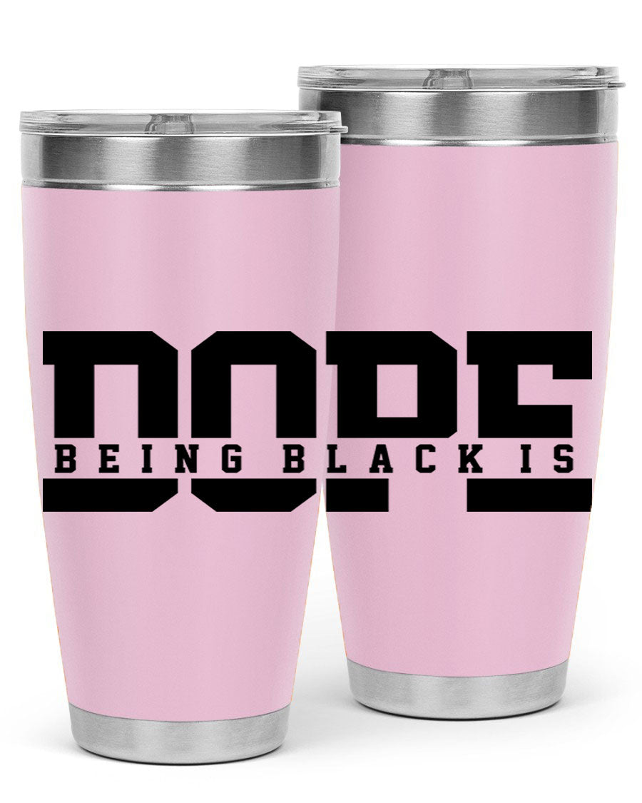 A stylish black cotton tank top featuring the phrase 'Being Black is Dope' in bold letters, perfect for casual wear.