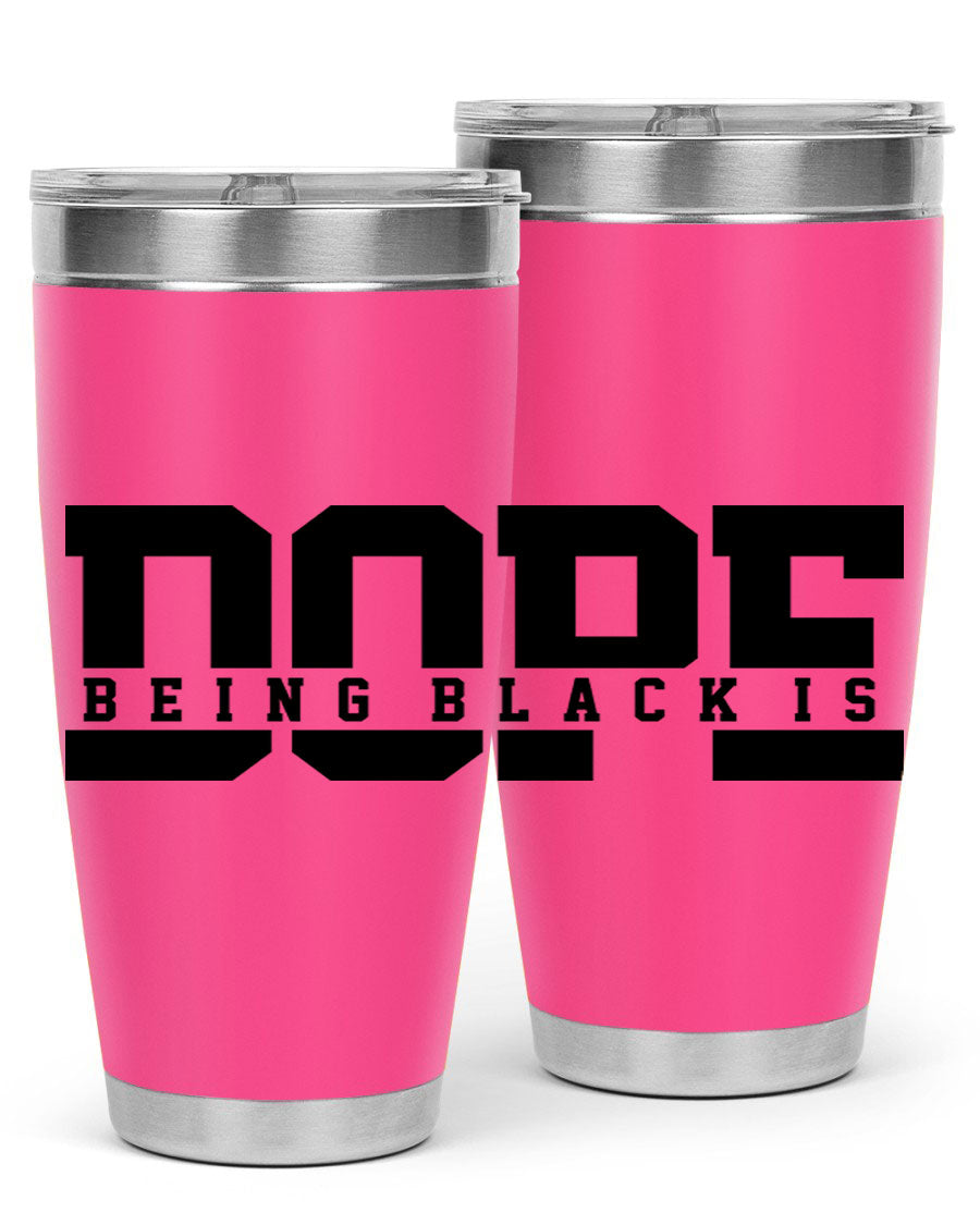 A stylish black cotton tank top featuring the phrase 'Being Black is Dope' in bold letters, perfect for casual wear.