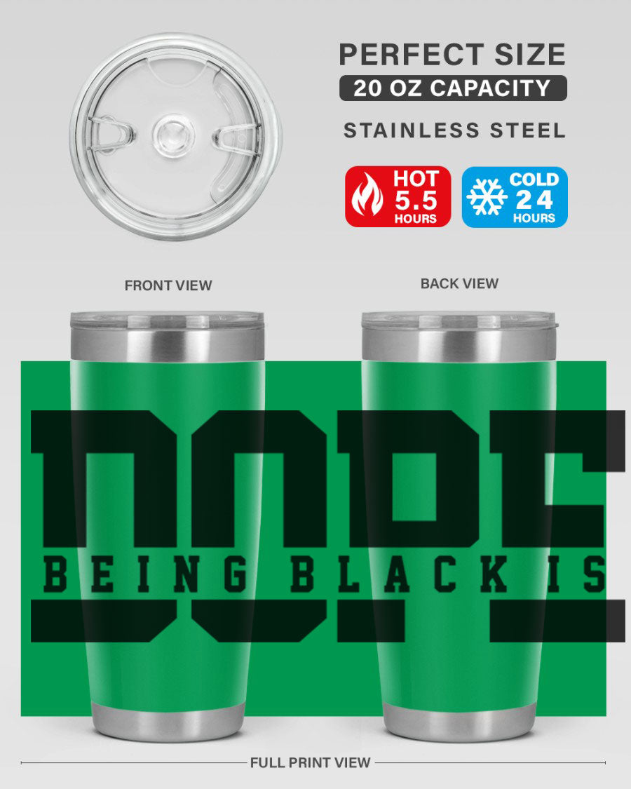 A stylish black cotton tank top featuring the phrase 'Being Black is Dope' in bold letters, perfect for casual wear.