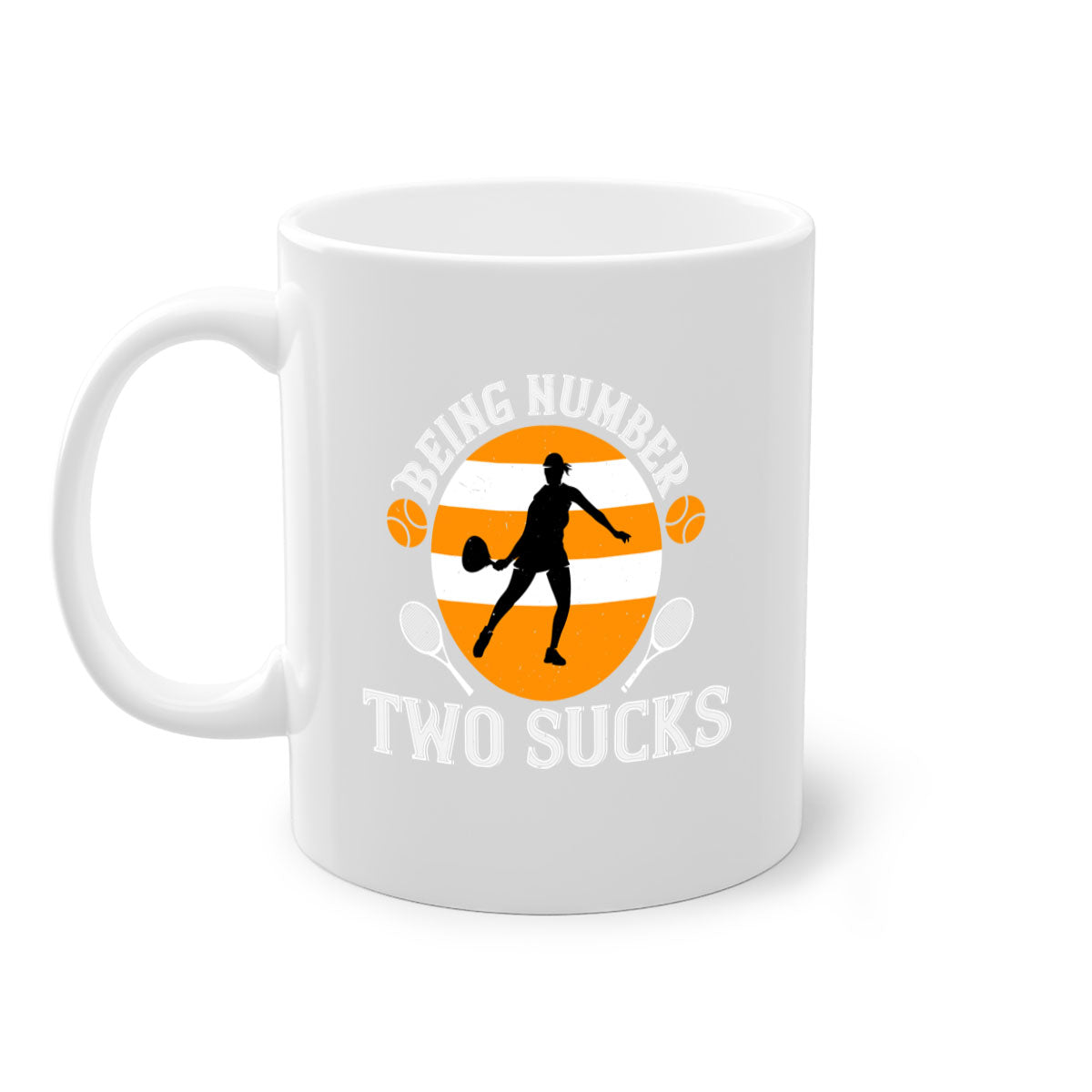 Being Number Two Sucks Mug with colorful handle and glossy finish, available in multiple colors.
