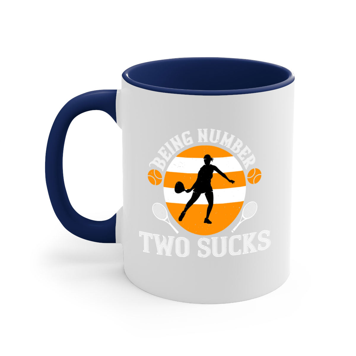 Being Number Two Sucks Mug with colorful handle and glossy finish, available in multiple colors.