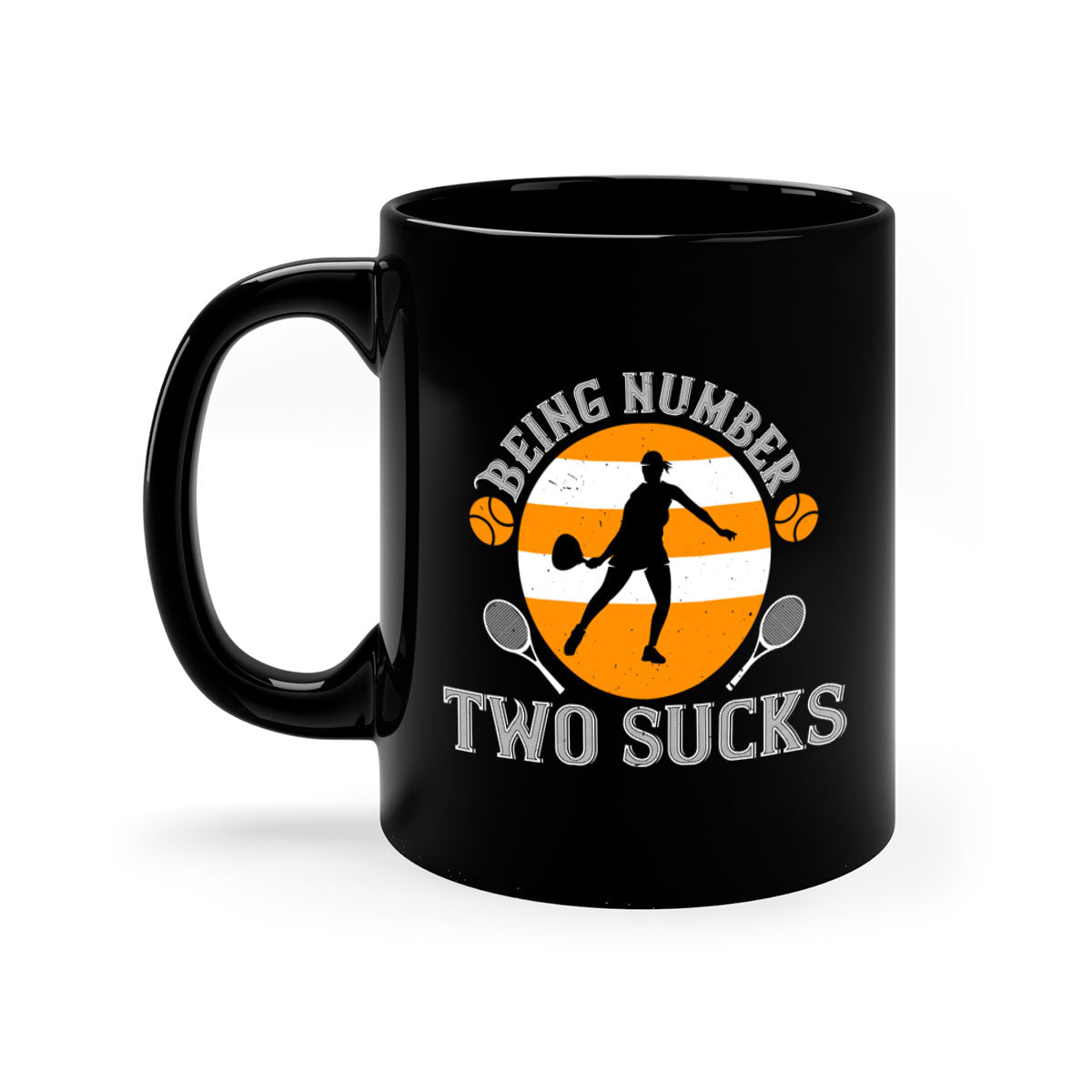 Being Number Two Sucks Mug with colorful handle and glossy finish, available in multiple colors.