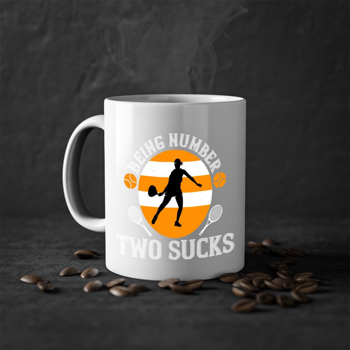 Being Number Two Sucks Mug with colorful handle and glossy finish, available in multiple colors.