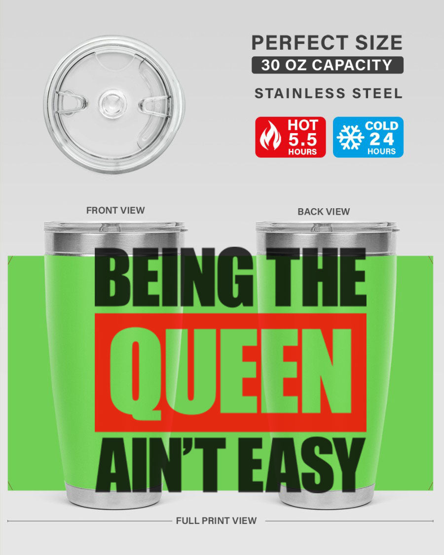 A stylish black cotton tank top featuring the phrase 'Being the Queen Ain't Easy' in bold letters, perfect for casual wear.