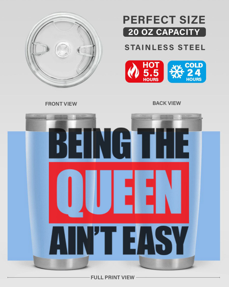 A stylish black cotton tank top featuring the phrase 'Being the Queen Ain't Easy' in bold letters, perfect for casual wear.