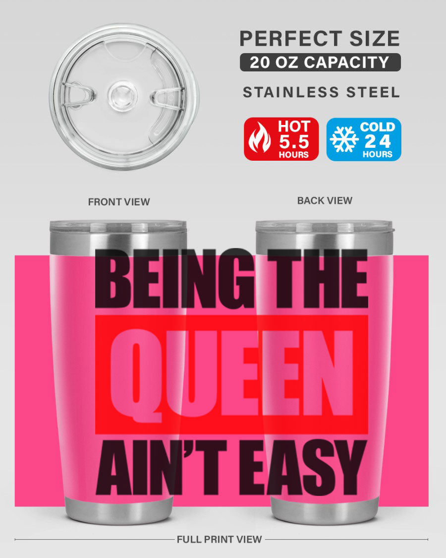 A stylish black cotton tank top featuring the phrase 'Being the Queen Ain't Easy' in bold letters, perfect for casual wear.