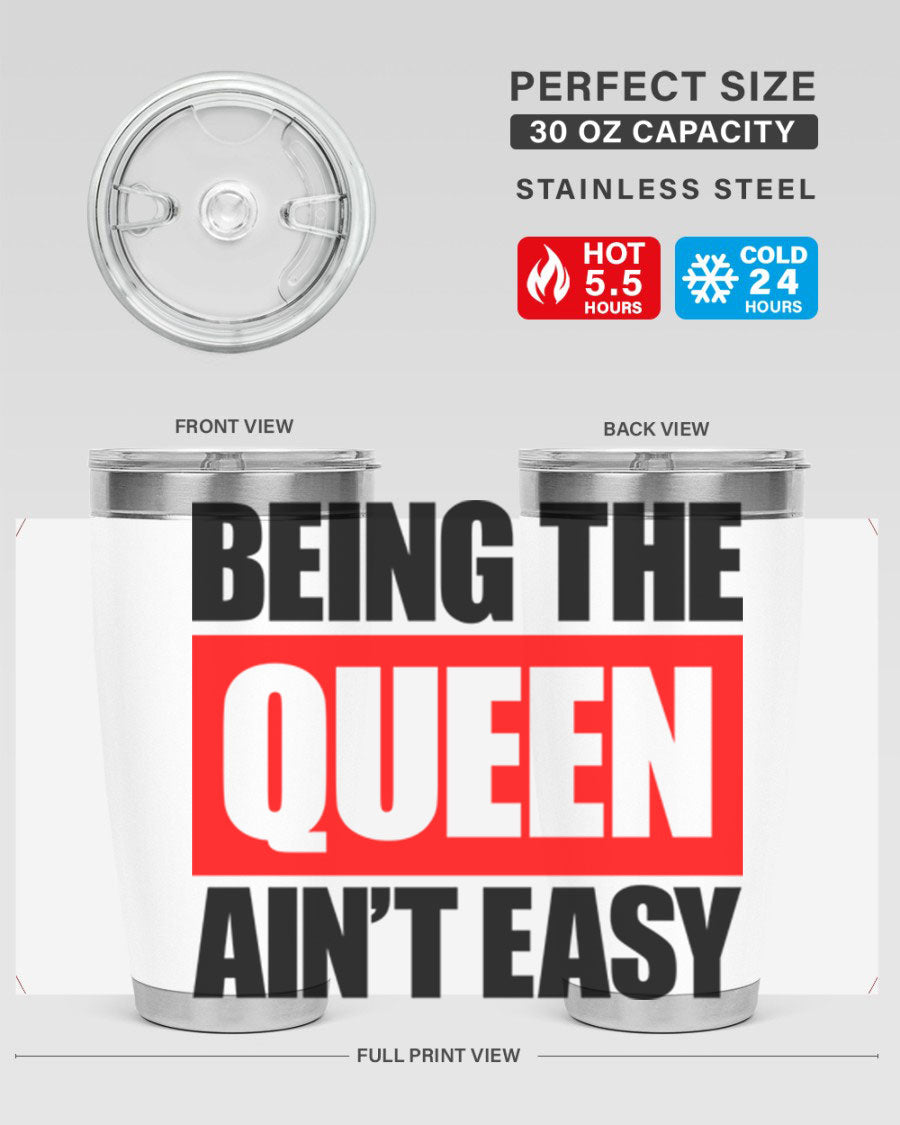 A stylish black cotton tank top featuring the phrase 'Being the Queen Ain't Easy' in bold letters, perfect for casual wear.