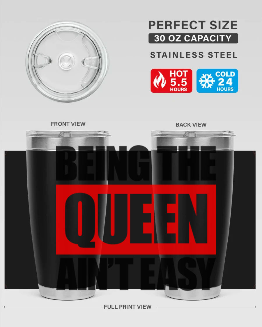 A stylish black cotton tank top featuring the phrase 'Being the Queen Ain't Easy' in bold letters, perfect for casual wear.