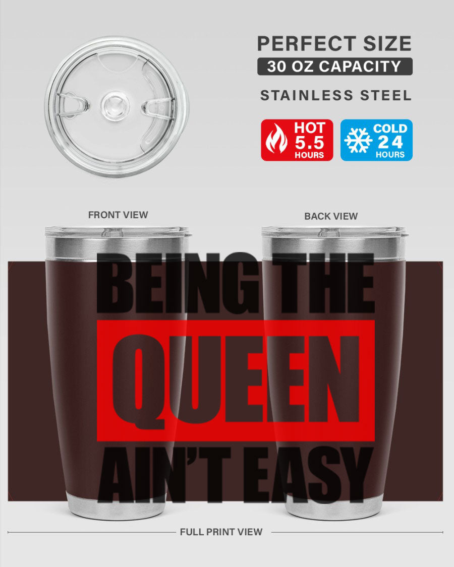 A stylish black cotton tank top featuring the phrase 'Being the Queen Ain't Easy' in bold letters, perfect for casual wear.