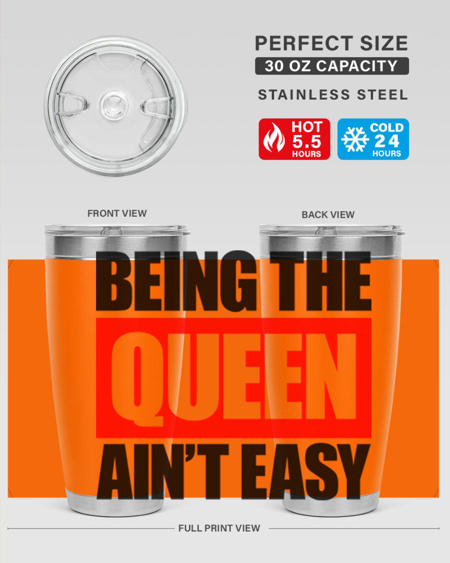 A stylish black cotton tank top featuring the phrase 'Being the Queen Ain't Easy' in bold letters, perfect for casual wear.