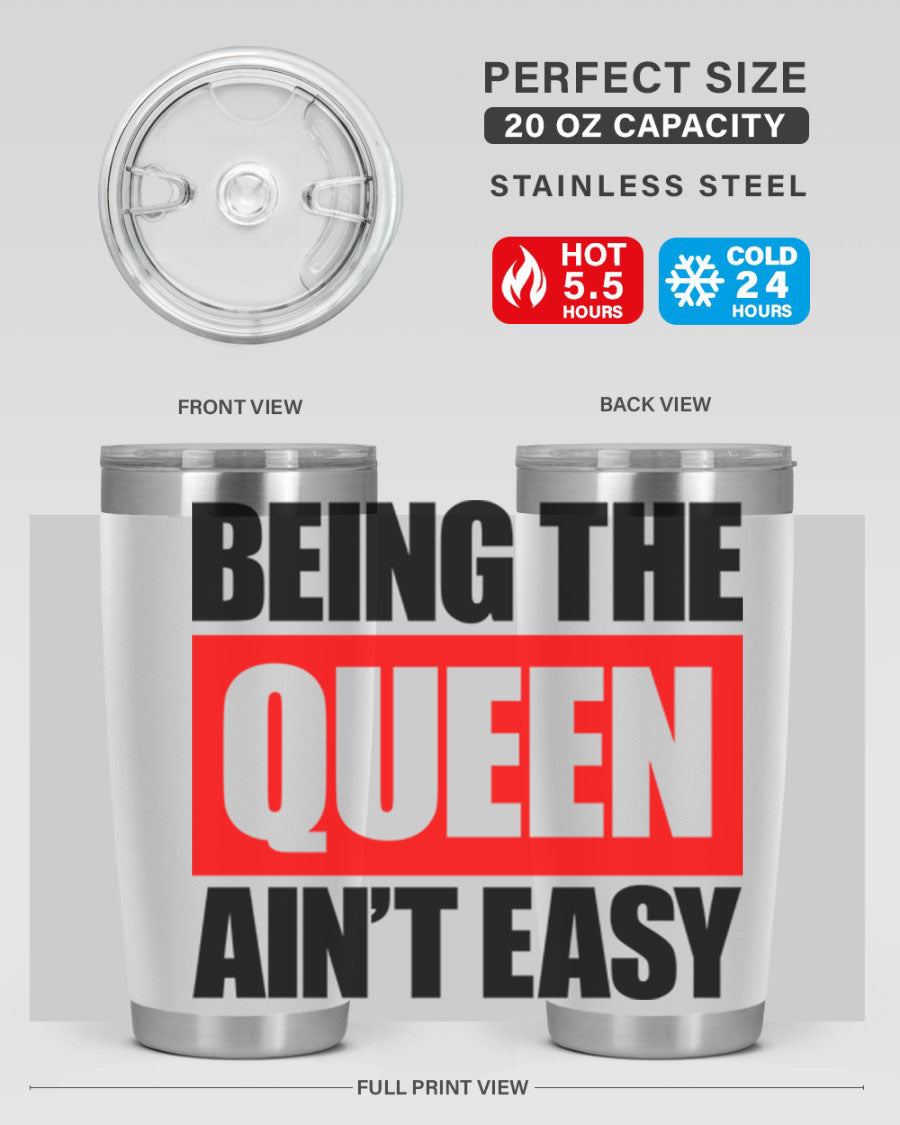 A stylish black cotton tank top featuring the phrase 'Being the Queen Ain't Easy' in bold letters, perfect for casual wear.