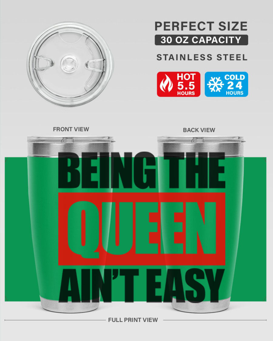 A stylish black cotton tank top featuring the phrase 'Being the Queen Ain't Easy' in bold letters, perfect for casual wear.