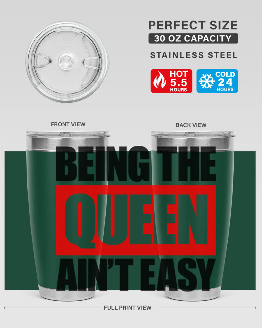 A stylish black cotton tank top featuring the phrase 'Being the Queen Ain't Easy' in bold letters, perfect for casual wear.