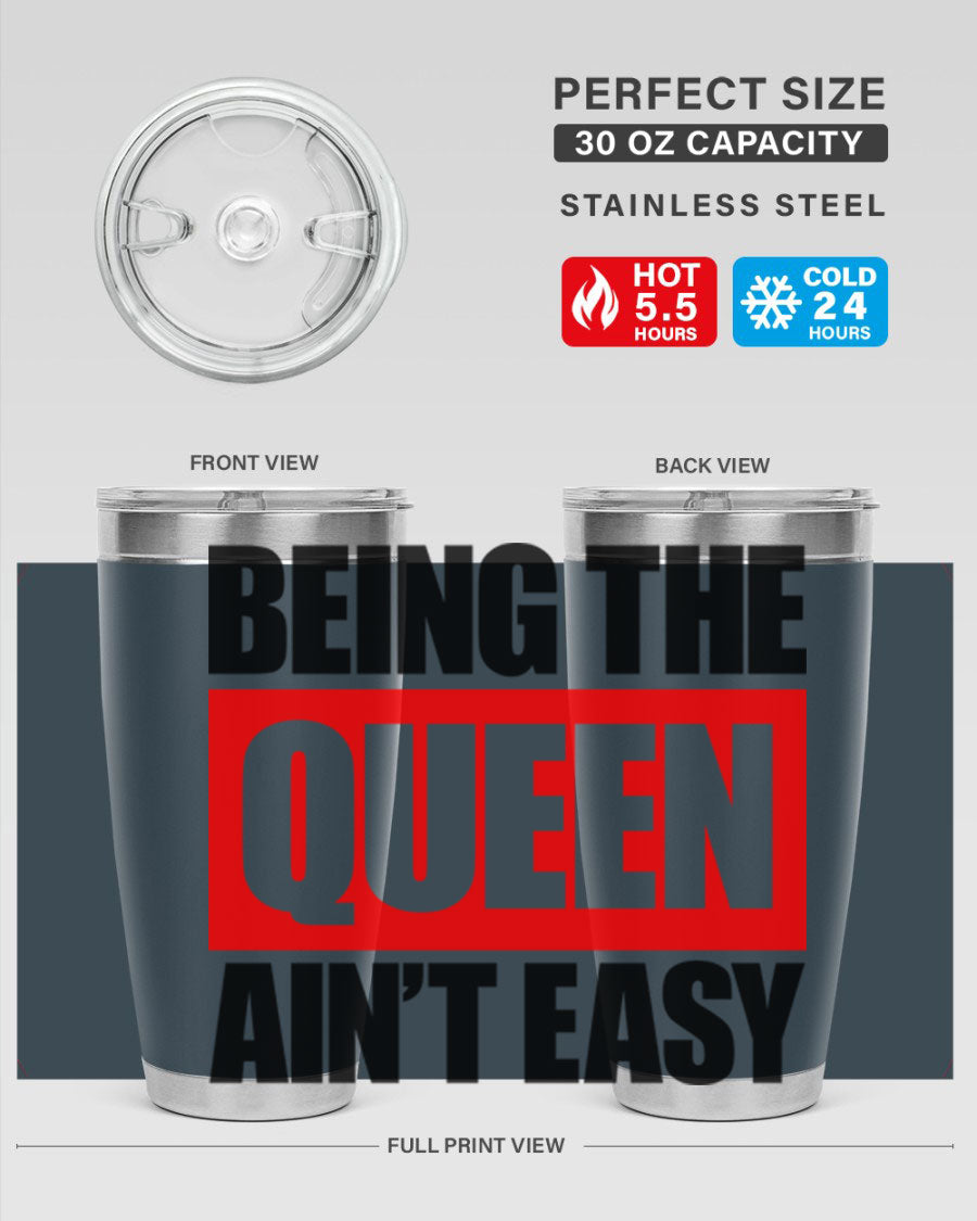 A stylish black cotton tank top featuring the phrase 'Being the Queen Ain't Easy' in bold letters, perfect for casual wear.