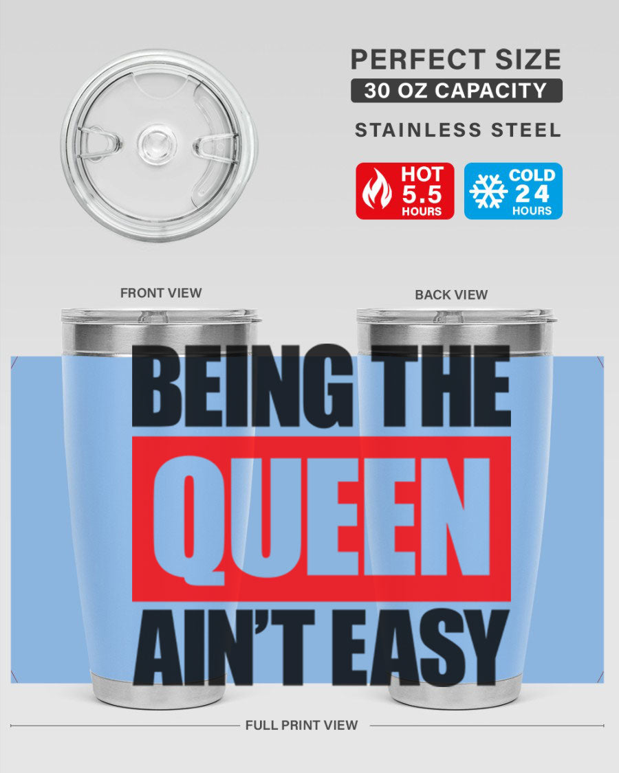 A stylish black cotton tank top featuring the phrase 'Being the Queen Ain't Easy' in bold letters, perfect for casual wear.