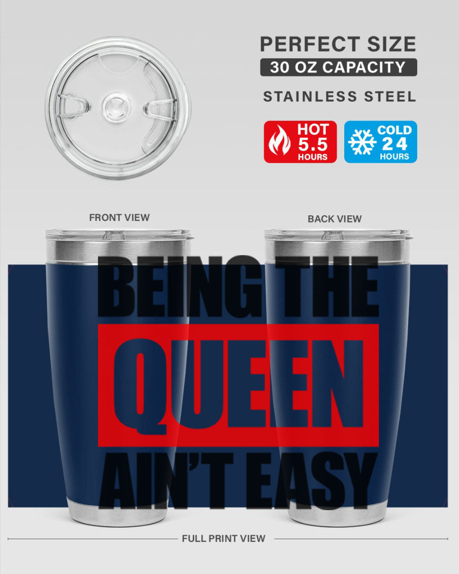 A stylish black cotton tank top featuring the phrase 'Being the Queen Ain't Easy' in bold letters, perfect for casual wear.