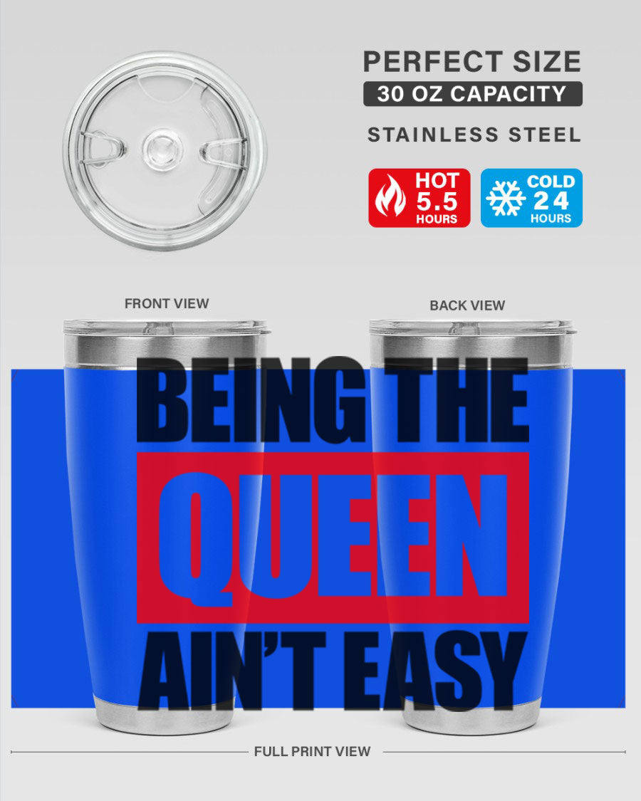 A stylish black cotton tank top featuring the phrase 'Being the Queen Ain't Easy' in bold letters, perfect for casual wear.