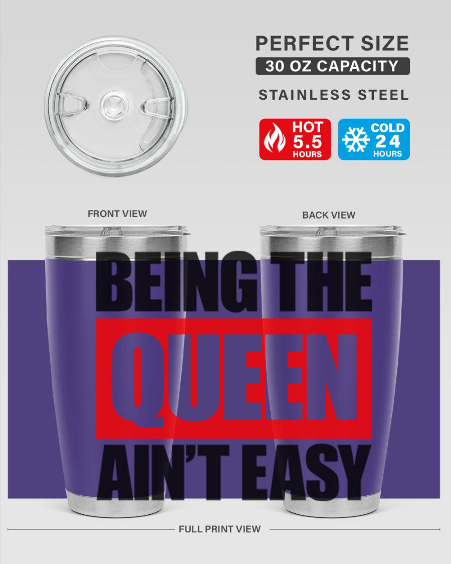 A stylish black cotton tank top featuring the phrase 'Being the Queen Ain't Easy' in bold letters, perfect for casual wear.