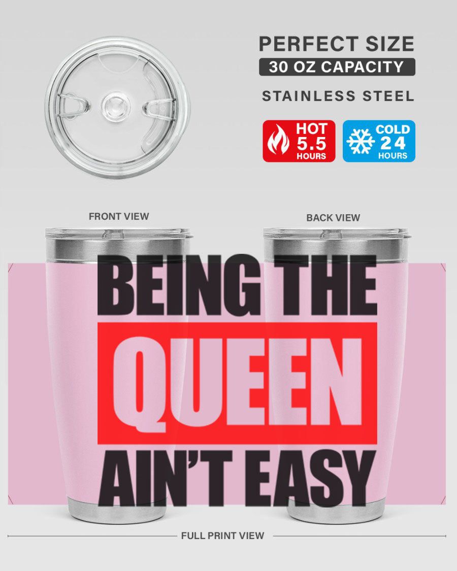 A stylish black cotton tank top featuring the phrase 'Being the Queen Ain't Easy' in bold letters, perfect for casual wear.