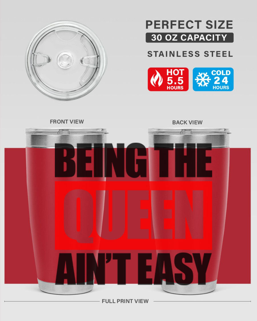 A stylish black cotton tank top featuring the phrase 'Being the Queen Ain't Easy' in bold letters, perfect for casual wear.