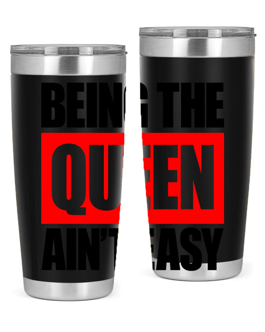 A stylish black cotton tank top featuring the phrase 'Being the Queen Ain't Easy' in bold letters, perfect for casual wear.