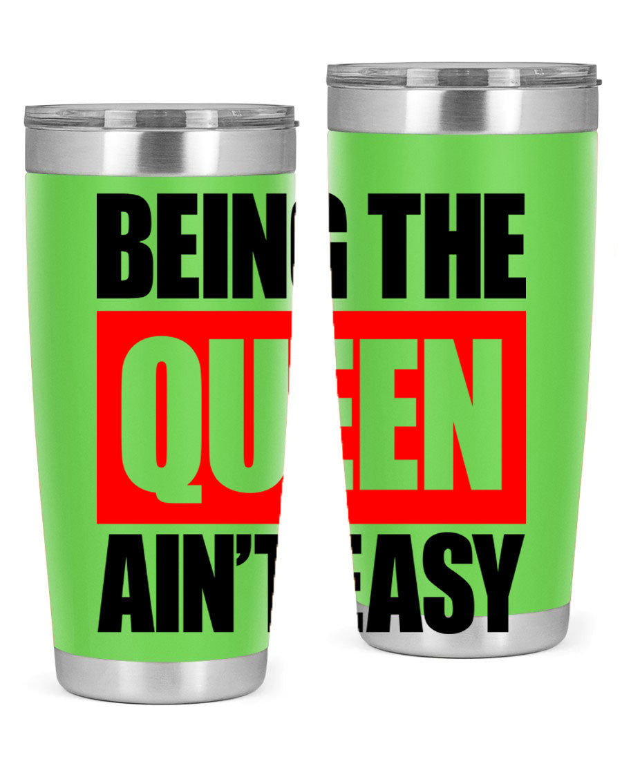 A stylish black cotton tank top featuring the phrase 'Being the Queen Ain't Easy' in bold letters, perfect for casual wear.