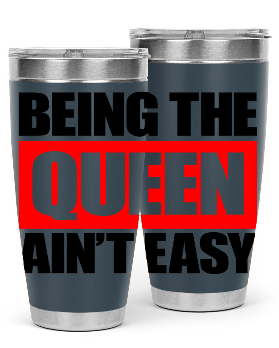 A stylish black cotton tank top featuring the phrase 'Being the Queen Ain't Easy' in bold letters, perfect for casual wear.
