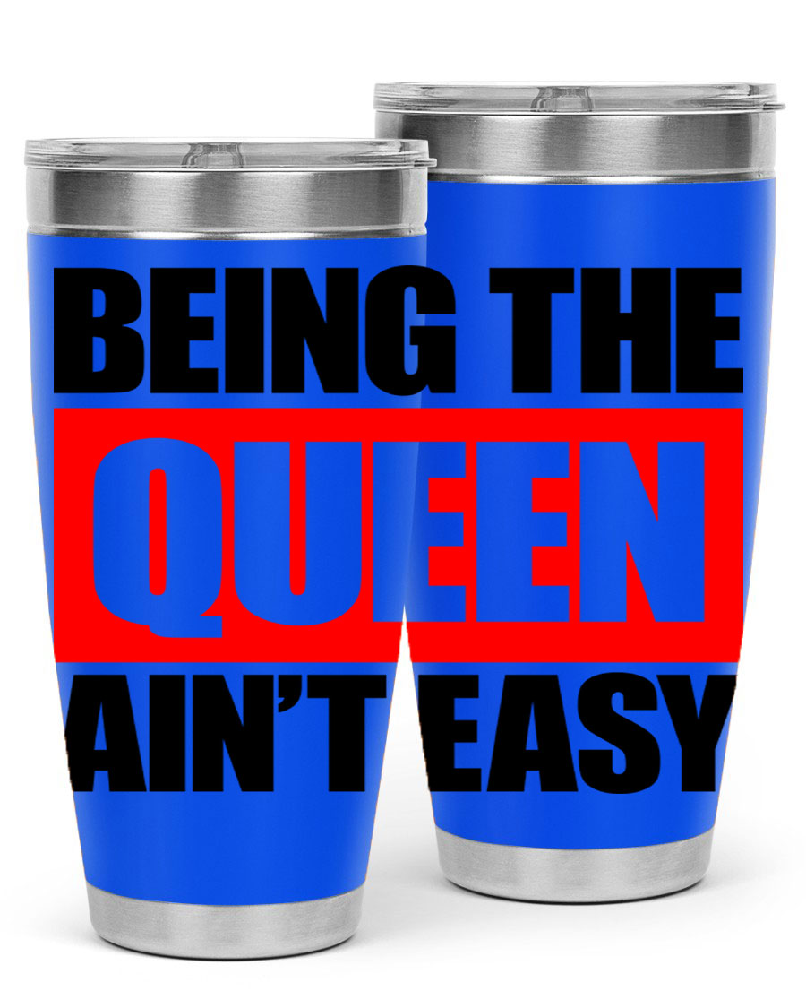 A stylish black cotton tank top featuring the phrase 'Being the Queen Ain't Easy' in bold letters, perfect for casual wear.