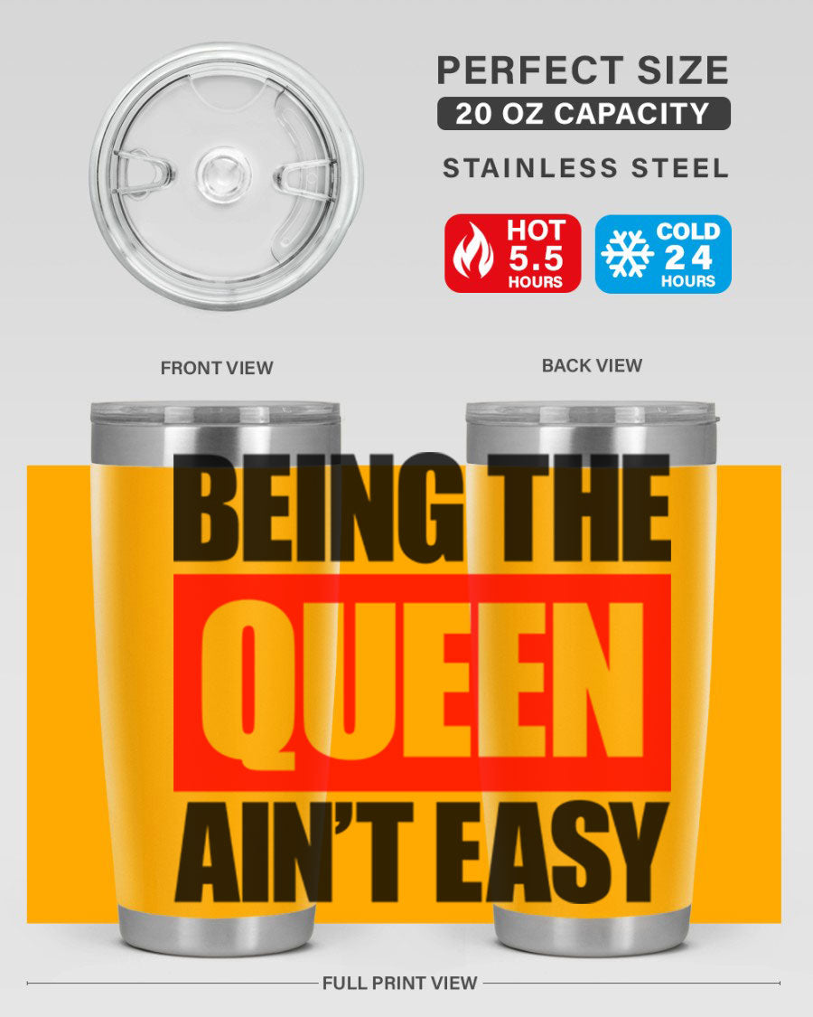 A stylish black cotton tank top featuring the phrase 'Being the Queen Ain't Easy' in bold letters, perfect for casual wear.