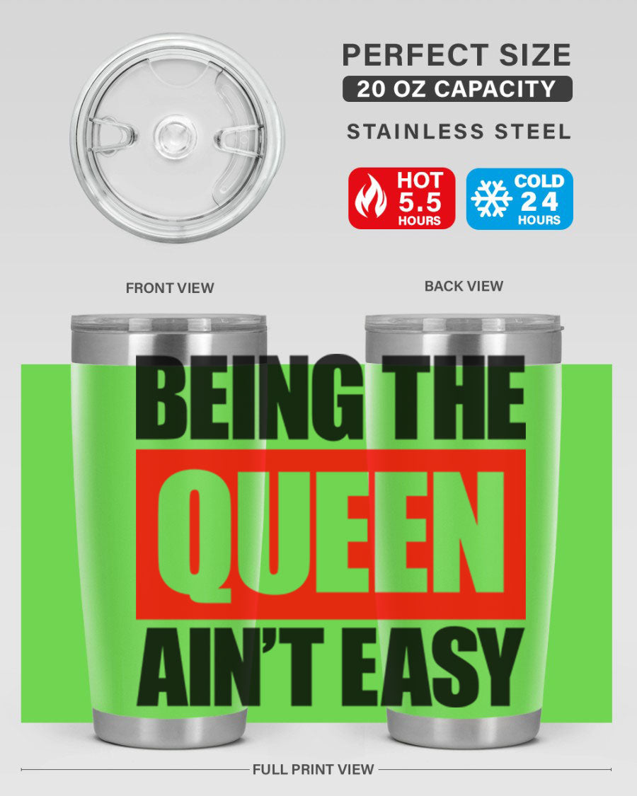 A stylish black cotton tank top featuring the phrase 'Being the Queen Ain't Easy' in bold letters, perfect for casual wear.